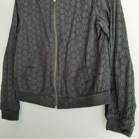 SANCTUARY 100% Cotton Bomber Eyelet Jacket Black Sz XS - Picture 7 of 11